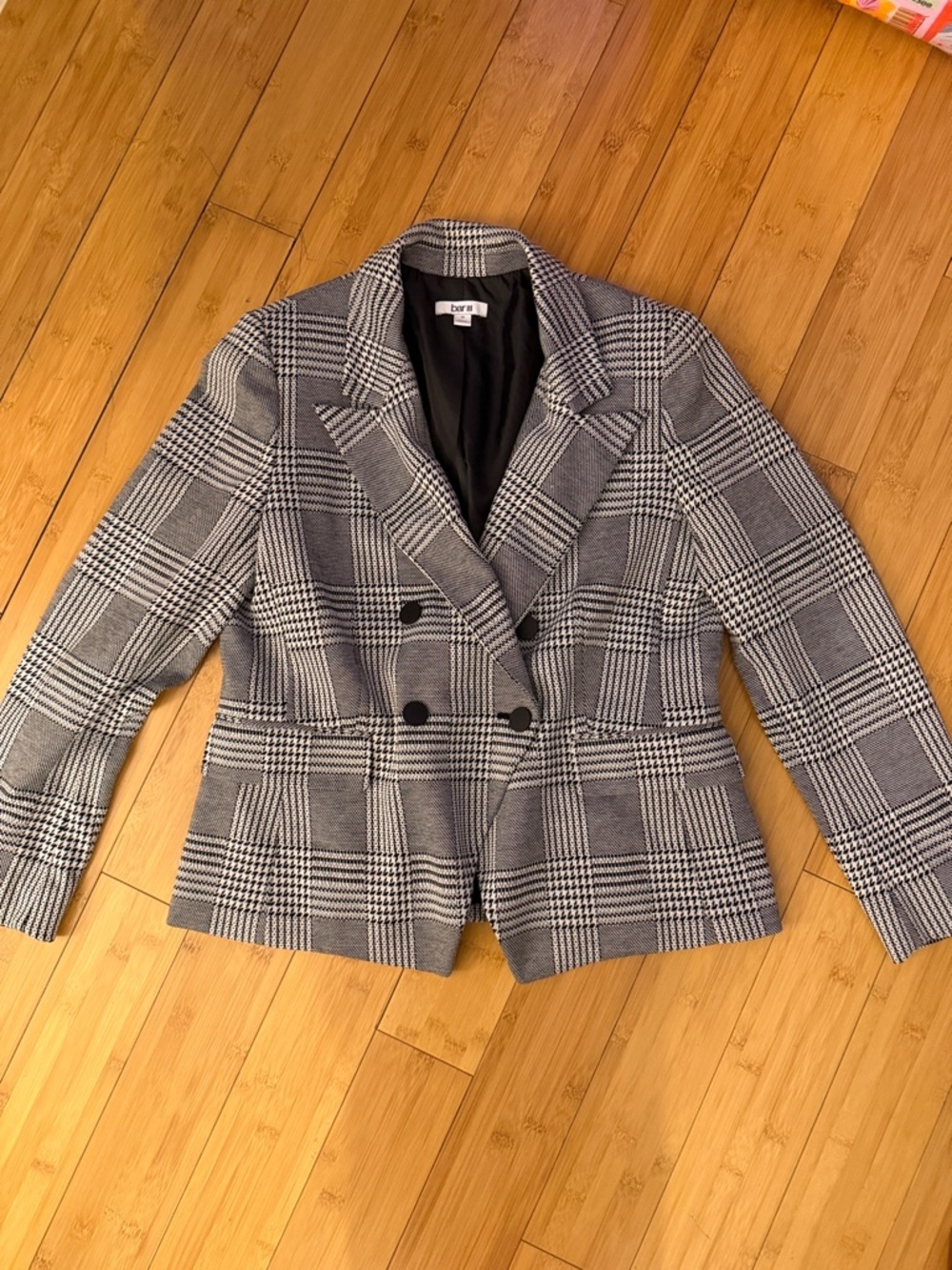 Bar III Black & Gray Plaid Double-Breasted Blazer